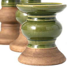 Sullivans Ceramic Green Brown Candle Holder Medium     CM2930M