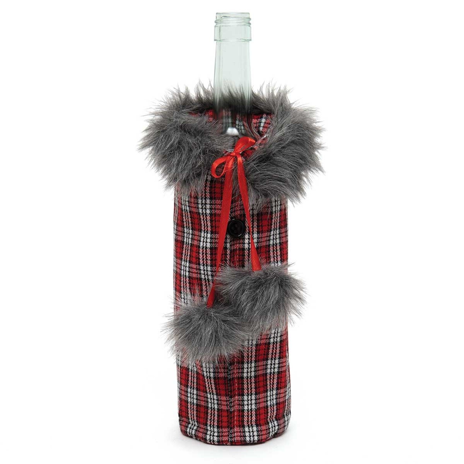 Meravic BOTTLE COAT RED PLAID WITH FUR  R8649 loading=