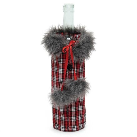 Meravic BOTTLE COAT RED PLAID WITH FUR  R8649