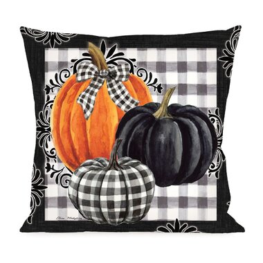 Evergreen Enterprises Pumpkin Check  Interchangeable Pillow Cover4PLC417
