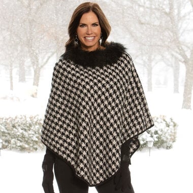 Trezo Black/White Houndstooth Poncho FurCollar S5825