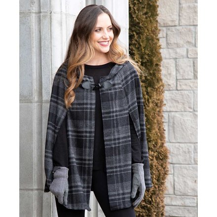 Trezo Dark Grey/ Black Plaid Cape Clasp/Hood  S5986