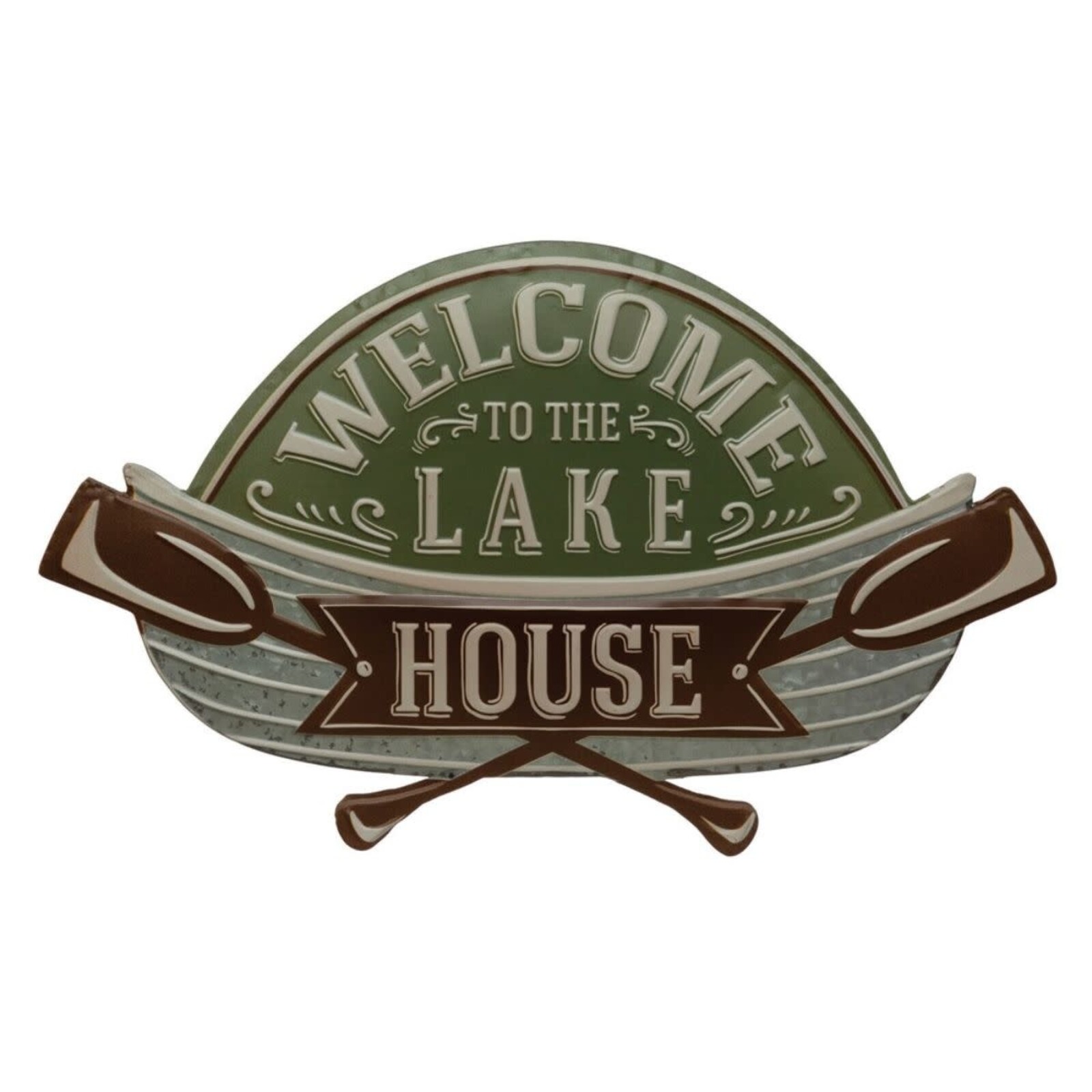 Creative Co-Op 24"W x 15"H Embossed Metal Wall Decor "Welcome to the Lake House", DF4059 loading=