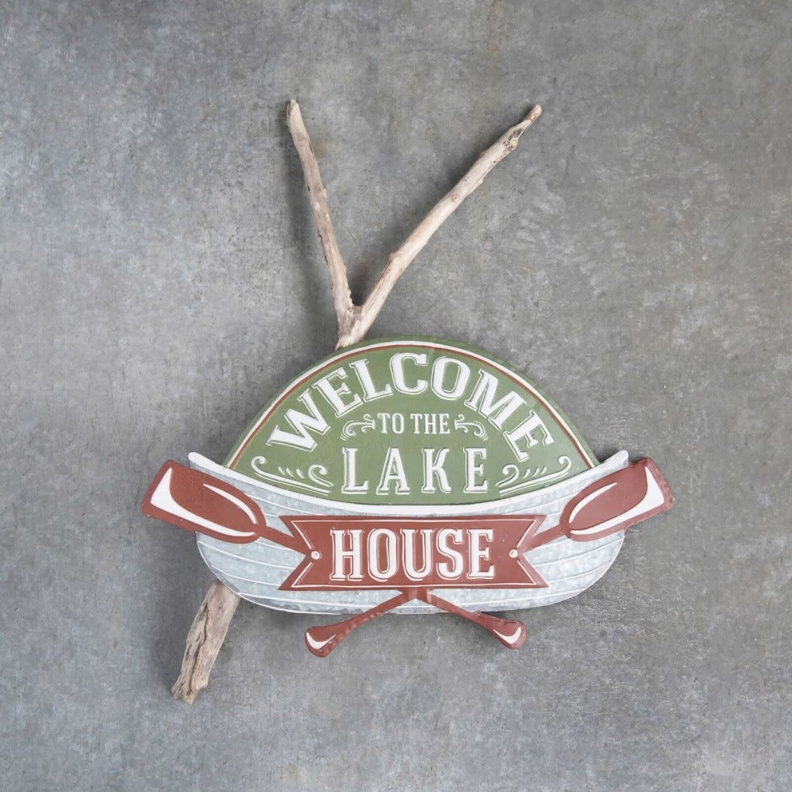 Creative Co-Op 24"W x 15"H Embossed Metal Wall Decor "Welcome to the Lake House", DF4059 loading=