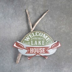 Creative Co-Op 24"W x 15"H Embossed Metal Wall Decor "Welcome to the Lake House", DF4059