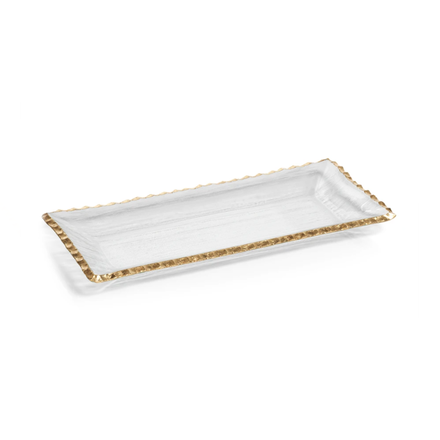 Zodax Textured Rect Tray with Jagged Gold Rim 14.5"    CH-5768