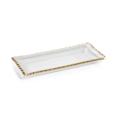 Zodax Textured Rect Tray with Jagged Gold Rim 19.75"    CH-5769