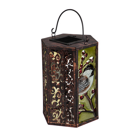 Evergreen Enterprises Glass and Metal Solar Lantern, Holiday Chickadee  2SP6931