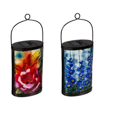 Evergreen Enterprises 4.8"H Solar Oval Glass Lantern, Boho Florals