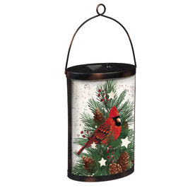 Evergreen Enterprises Hand Painted Solar Glass Lantern, Cardinal/ Winter Spruce  2SP6372