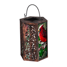 Evergreen Enterprises Hand painted Embossed  Solar Lantern, Holiday Cardinal