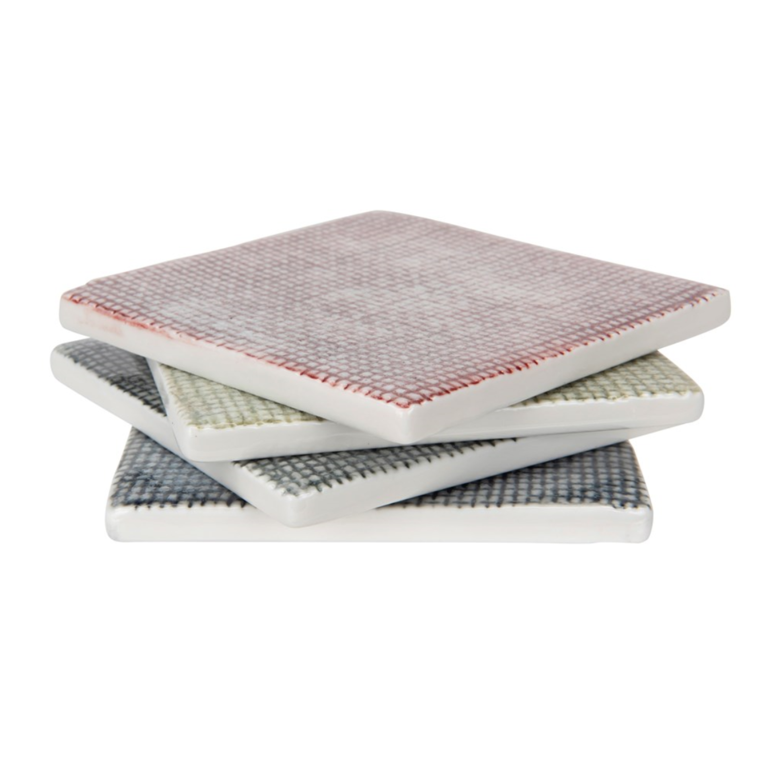 Creative Co-Op 4" Square Ceramic Coasters w/ Embossed Cloth Design (4)   DF1453 loading=