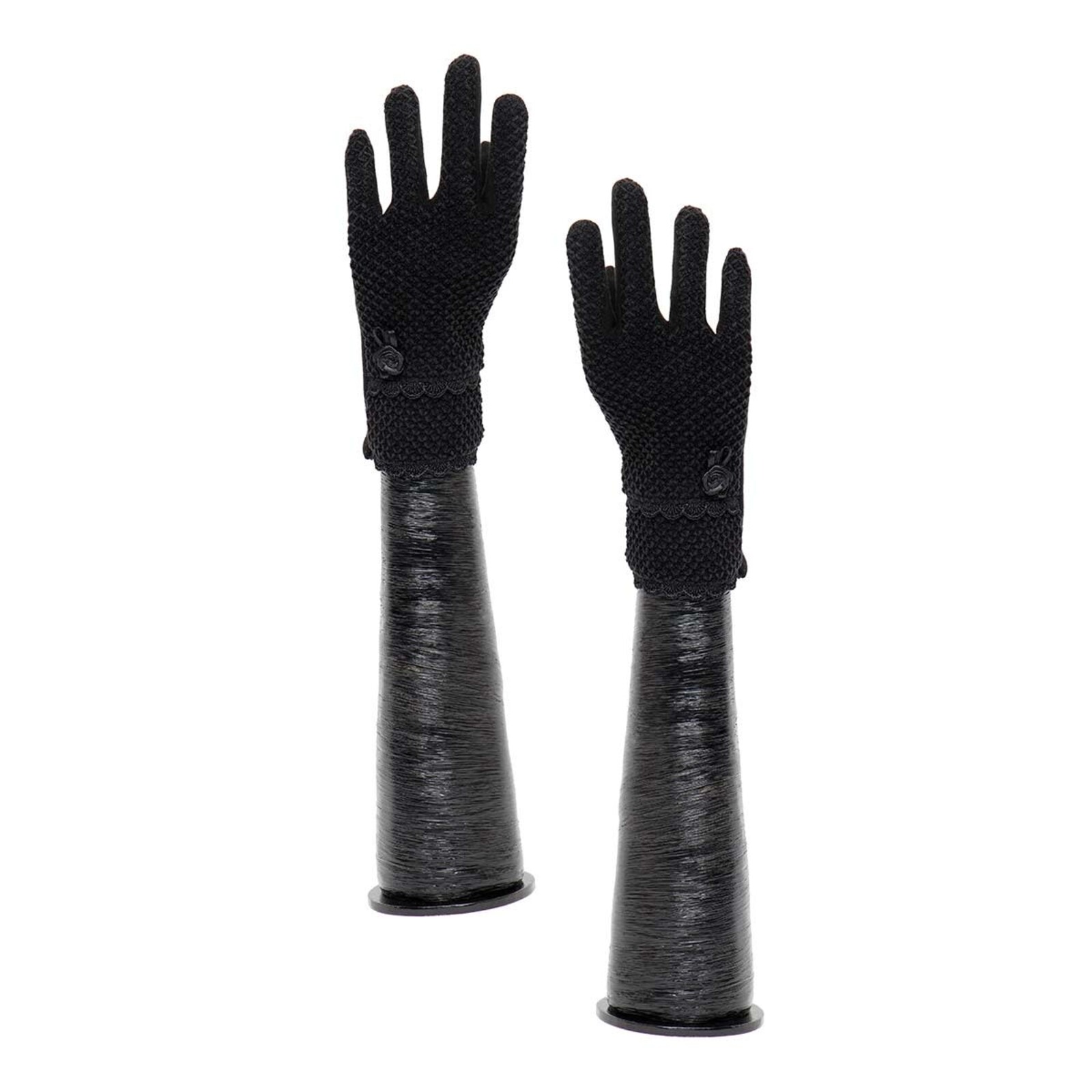 Meravic Black Gloves with Rose and Scallop Trim  X8032 loading=