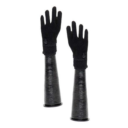 Meravic Black Gloves with Rose and Scallop Trim  X8032