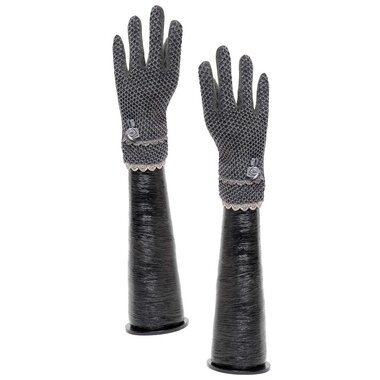 Meravic Grey Gloves with Rose and Scallop Trim  X8033