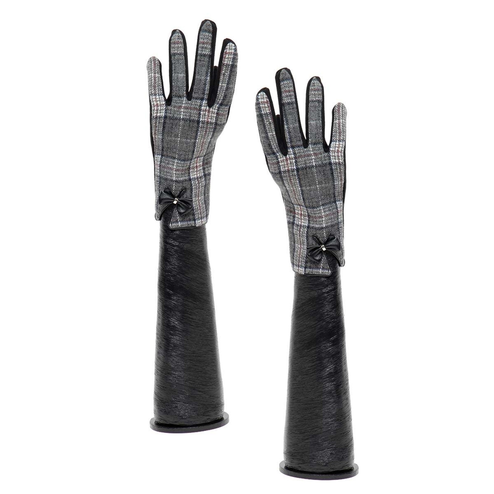 Meravic Grey/ Brown Plaid Gloves with Bow and Black Palm X8038 loading=