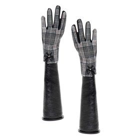 Meravic Grey/ Brown Plaid Gloves with Bow and Black Palm X8038