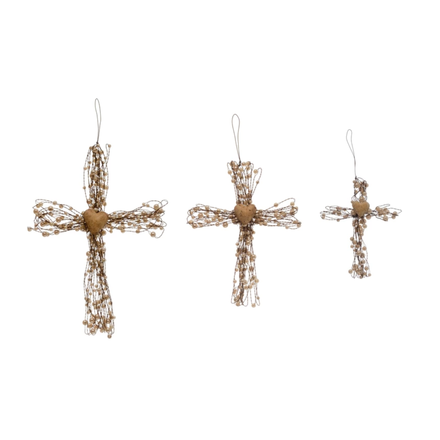 Creative Co-Op Beaded Wire Cross Ornaments with Heart Med   XM6126M