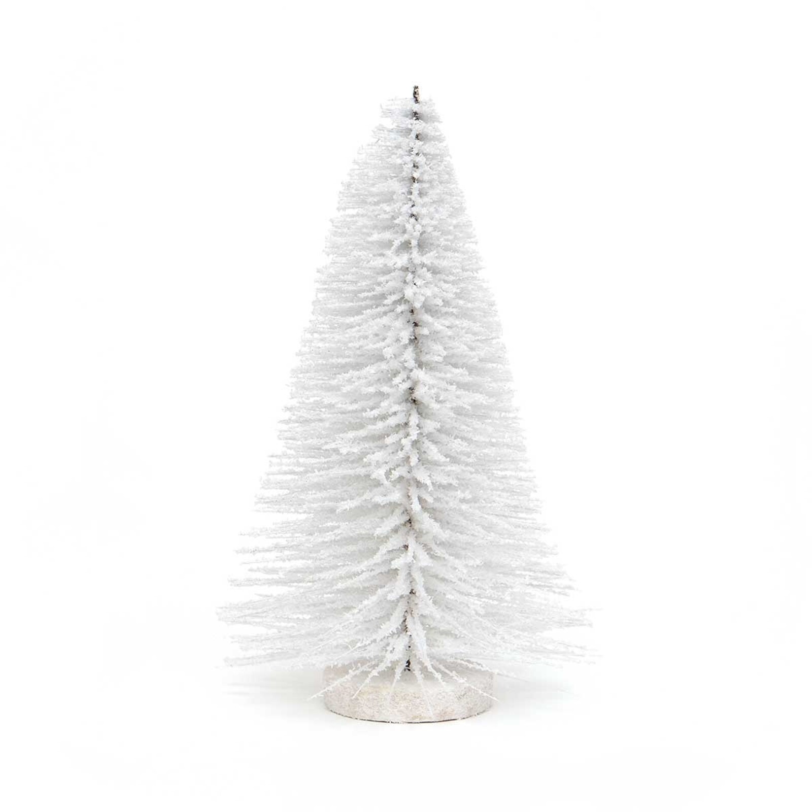 Meravic SNOWED BRISTLE TREE FLOCKED WHITE WITH GLITTER AND WOOD BASE LARGE 8"X13" R9103 loading=
