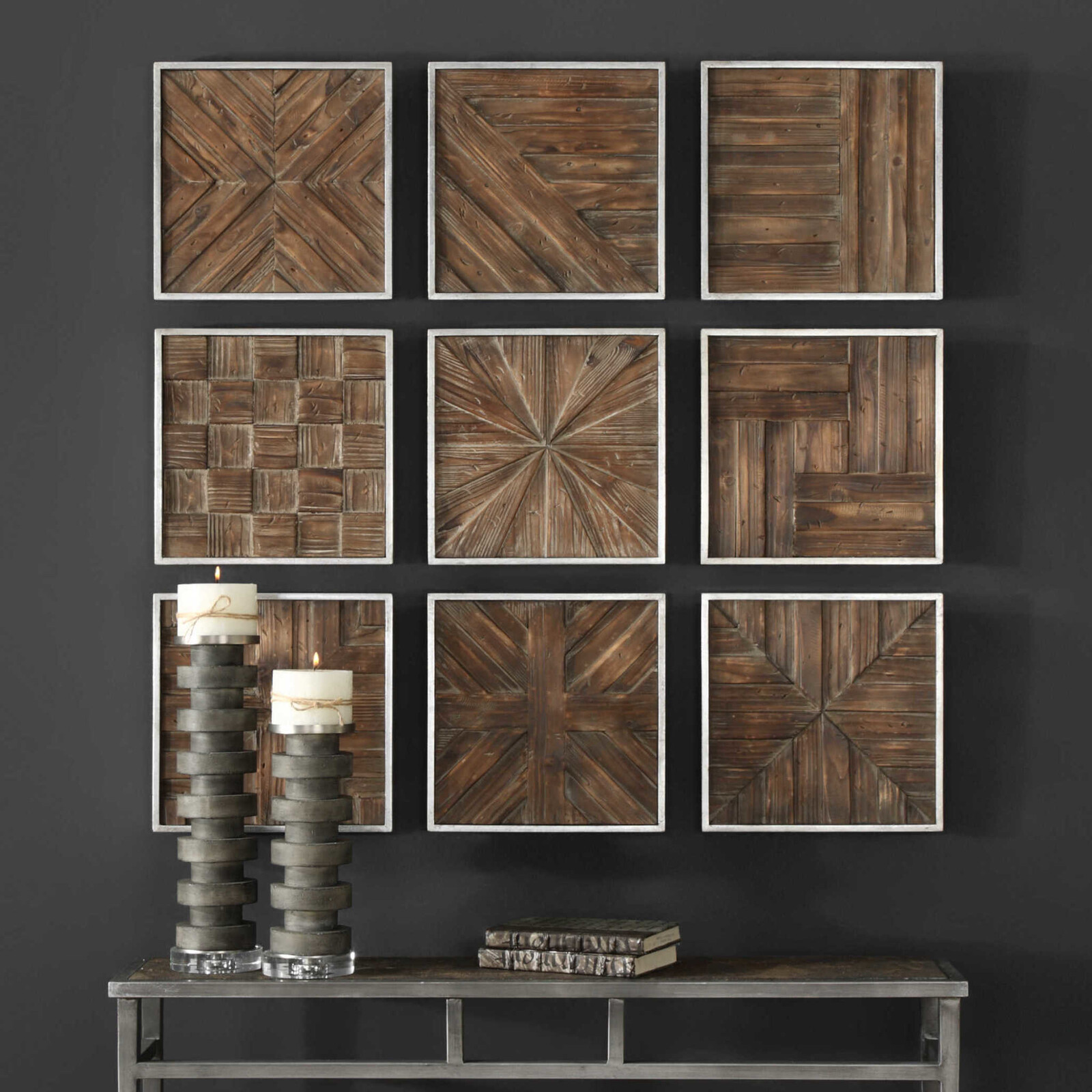 Uttermost BRYNDLE SQUARES WOOD WALL DECOR 04115  SET OF 9 loading=