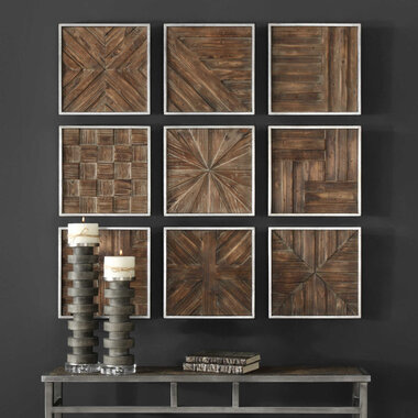 Uttermost BRYNDLE SQUARES WOOD WALL DECOR 04115  SET OF 9