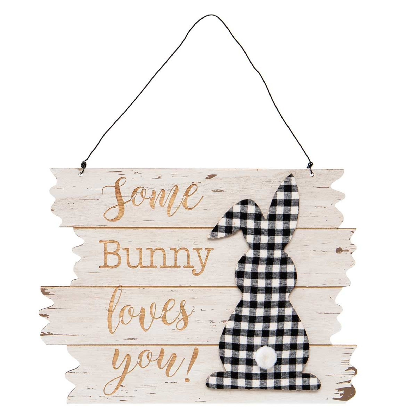 Meravic SOME BUNNY LOVES YOU! WOODEN SIGN WITH BLACK/WHITE PLAID BUNNY loading=