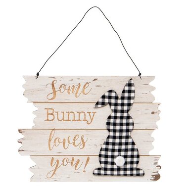 Meravic SOME BUNNY LOVES YOU! WOODEN SIGN WITH BLACK/WHITE PLAID BUNNY