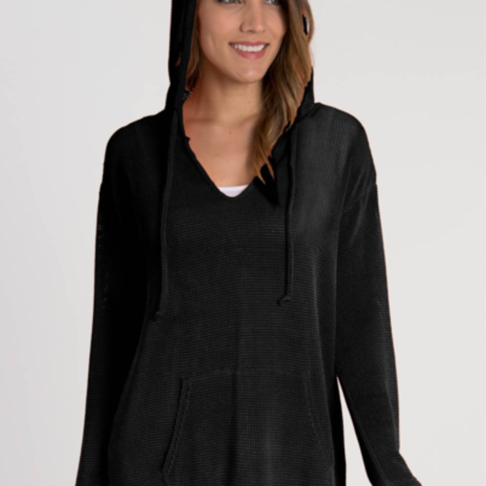 Simply Noelle Hooded Knit Pullover - L/XL Black   TOP7019ALXBLACK loading=