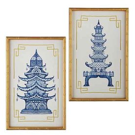 RAZ Imports Inc. 24" BLUE PAGODA FRAMED PRINT  4244528