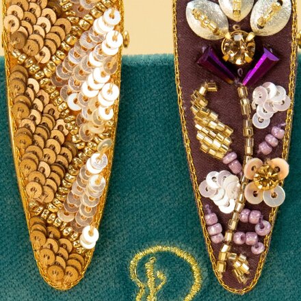 Powder Jewelled Hairclips Mulberry/Gold  (2) JEW9