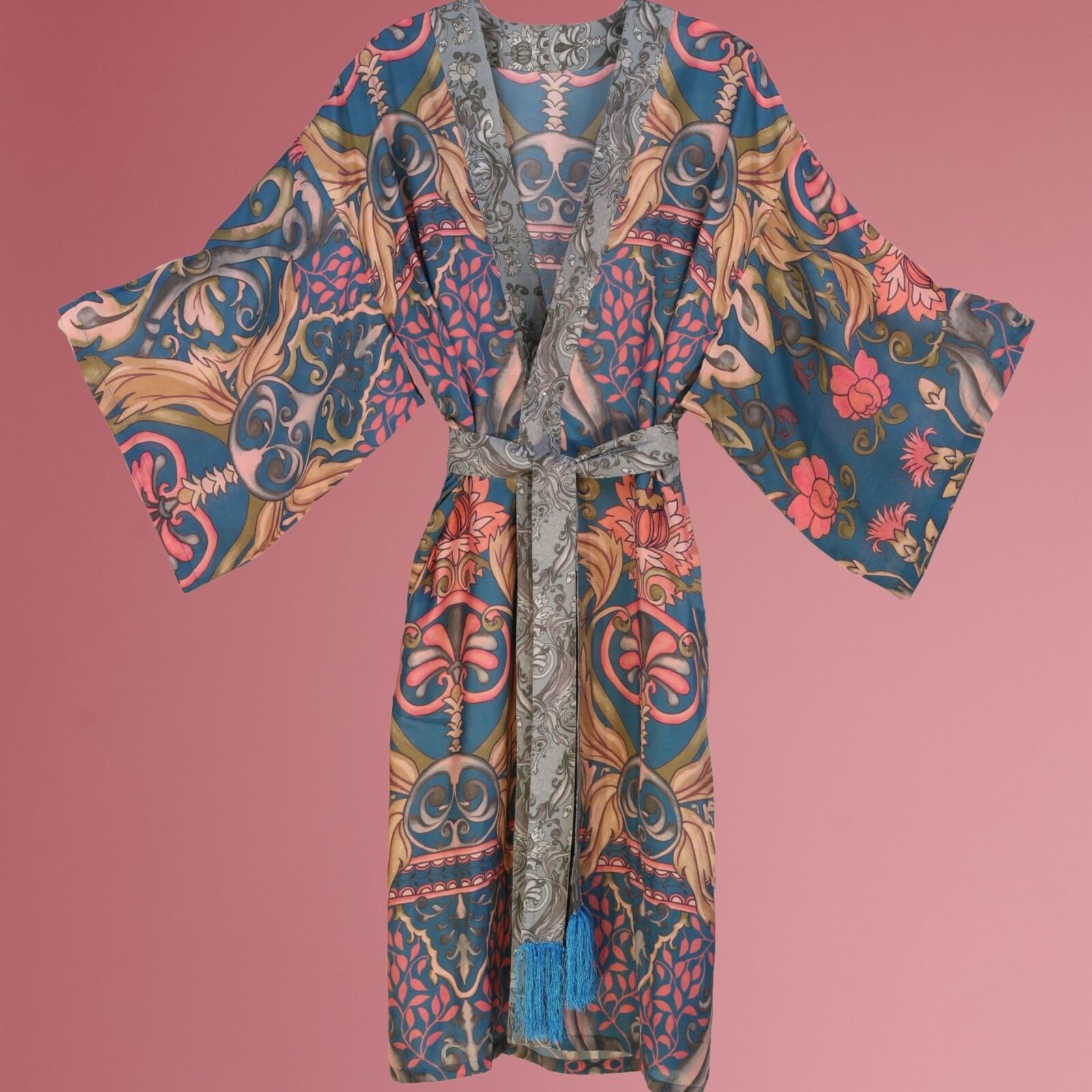Powder Decorative Damask Kimono Gown   PKG9 loading=