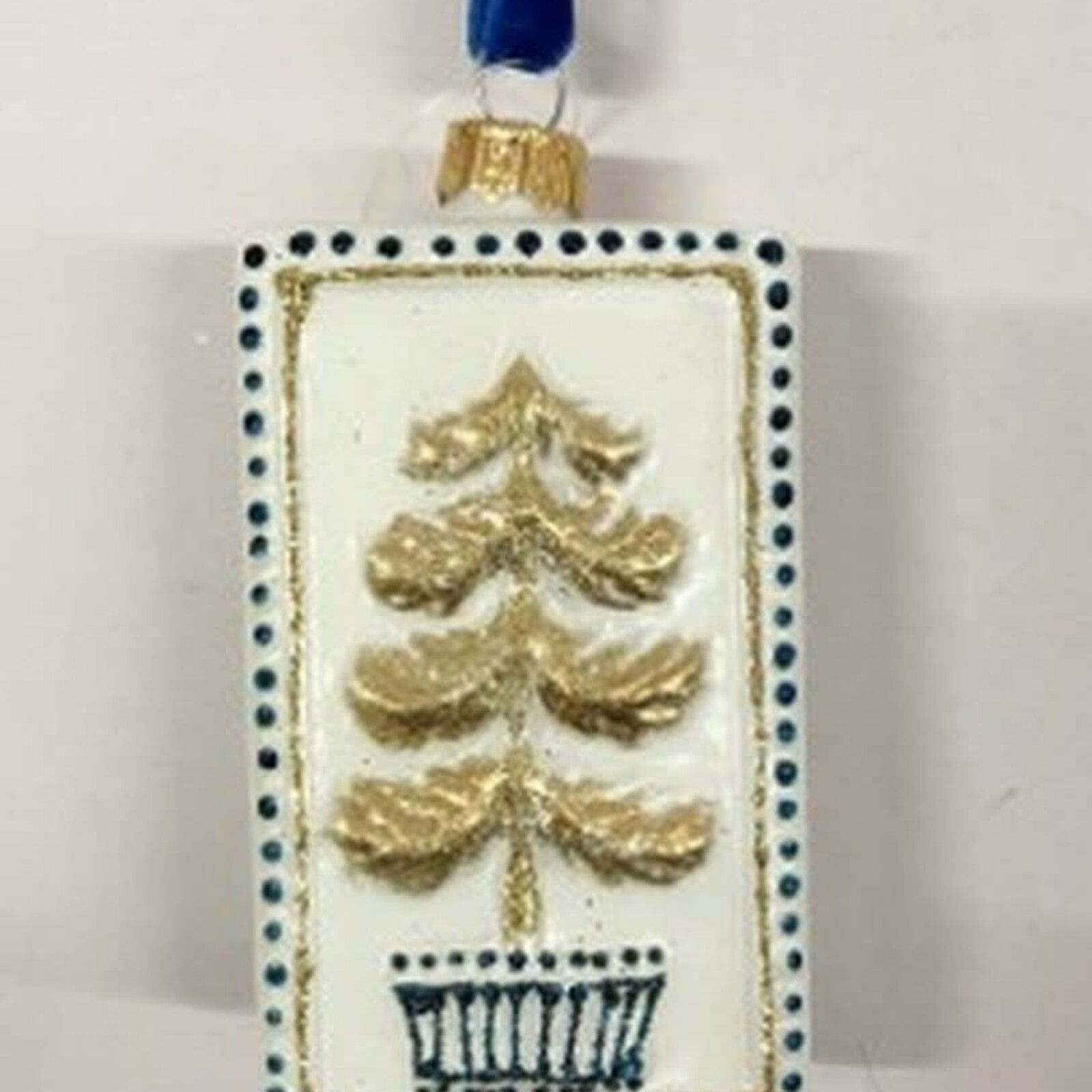 Trade Cie 4" Glass Ornament with Tree, Blue/White  CM4660 loading=