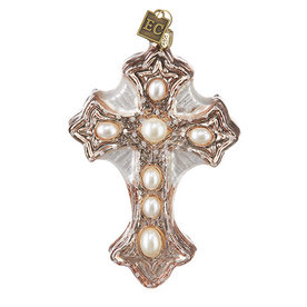 RAZ Imports Inc. EC 5" PEARL CROSS ORNAMENT  4253149