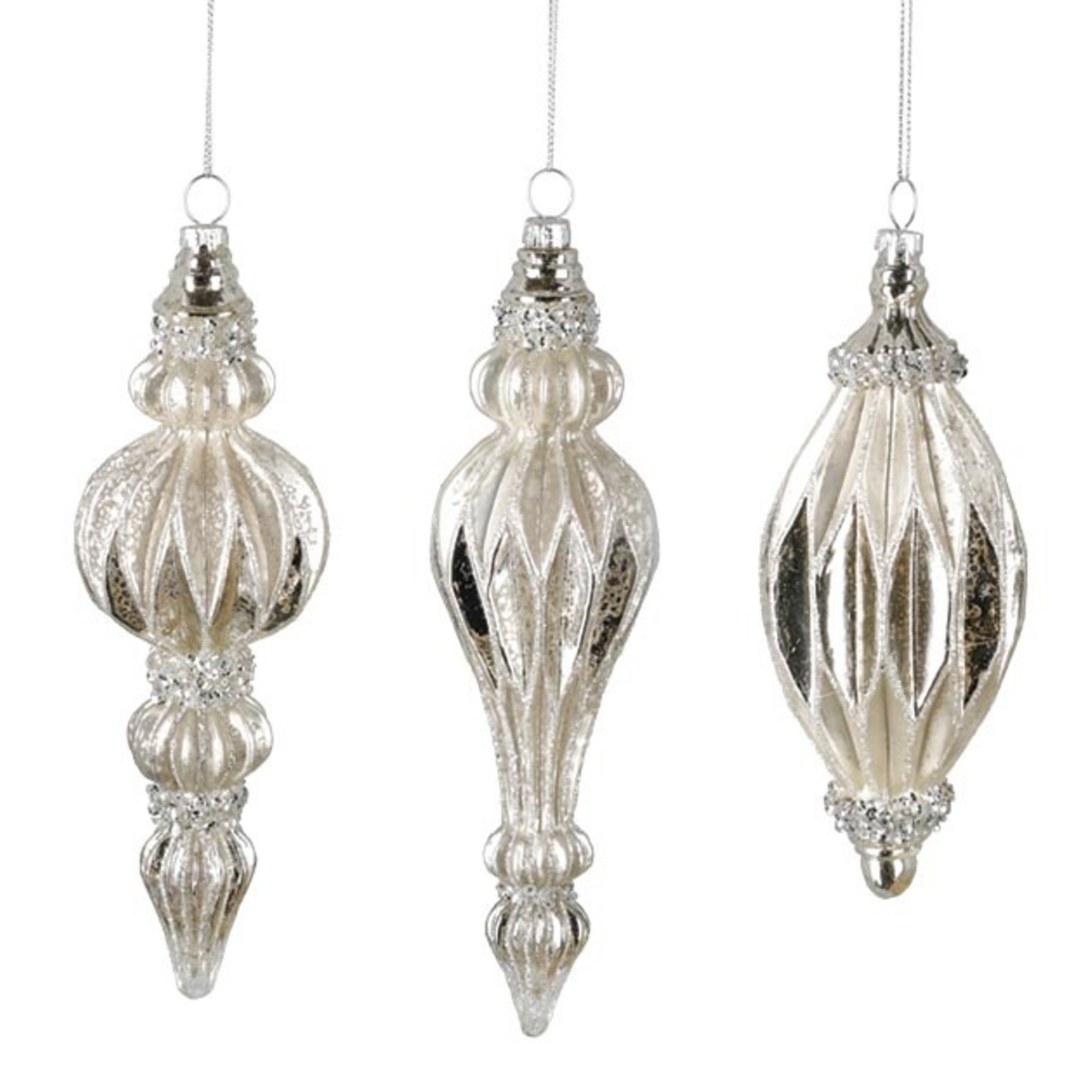 Burton + Burton SILVER MERCURY GLASS FINIAL ORNAMENTS    9739628 loading=