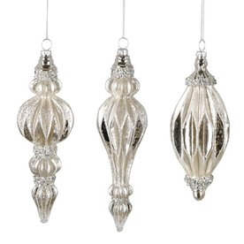 Burton + Burton SILVER MERCURY GLASS FINIAL ORNAMENTS    9739628