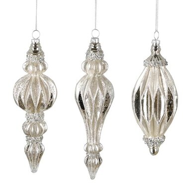 Burton + Burton SILVER MERCURY GLASS FINIAL ORNAMENTS    9739628