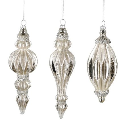 Burton + Burton SILVER MERCURY GLASS FINIAL ORNAMENTS    9739628