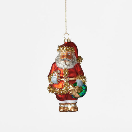 One Hundred 80 Degrees Tinsel Santa Ornament , Glass, 5"   EL0517