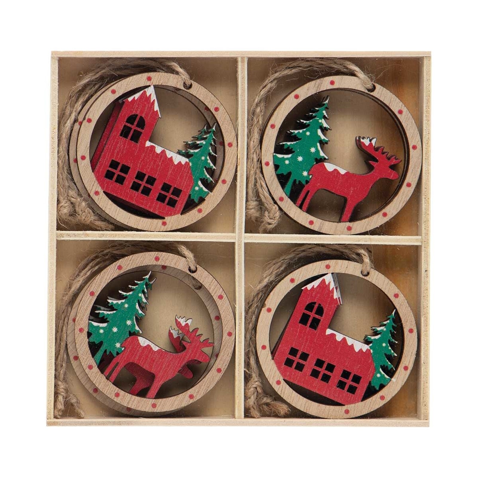 Meravic ALPINE HOUSE AND REINDEER WOOD ORNAMENT     R8342 loading=
