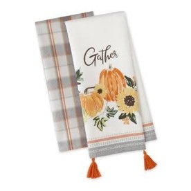 Design Imports DII Gather Fall  Gingham and Pumpkins Dishtowel-Set of 2