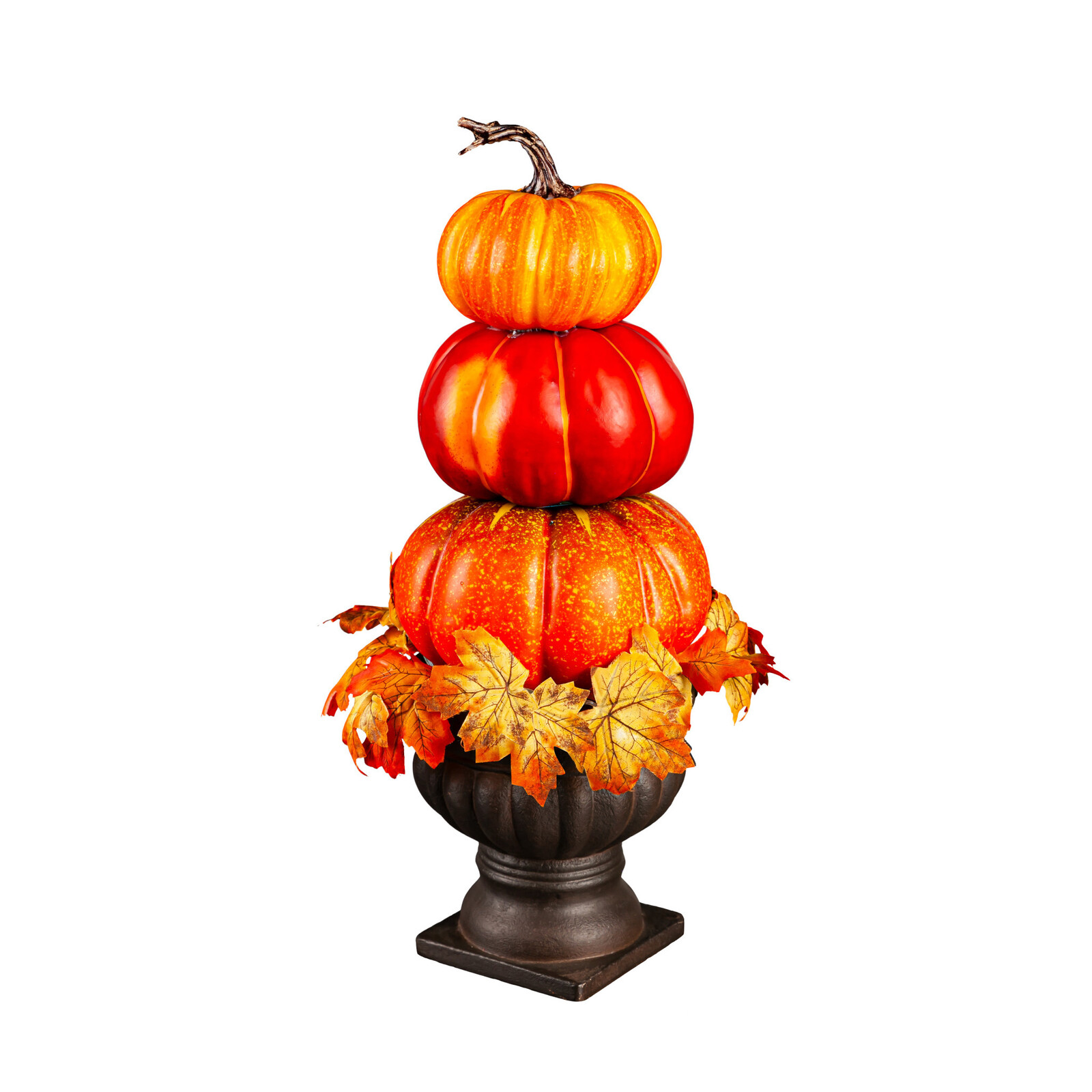 Evergreen Enterprises 17" Stacked Pumpkins and Leaves Artificial Table Décor  8FLP242 loading=