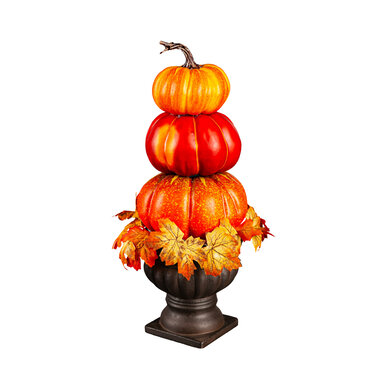 Evergreen Enterprises 17" Stacked Pumpkins and Leaves Artificial Table Décor  8FLP242