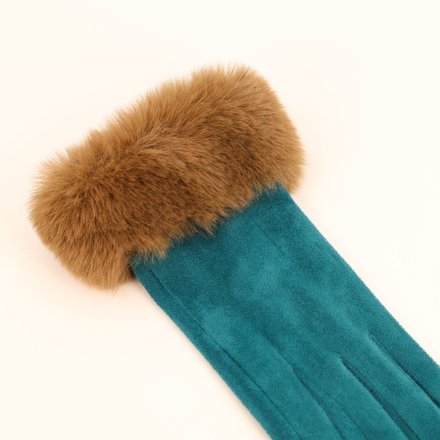 Bettina Faux Suede & Fur Gloves  Teal/Teddy