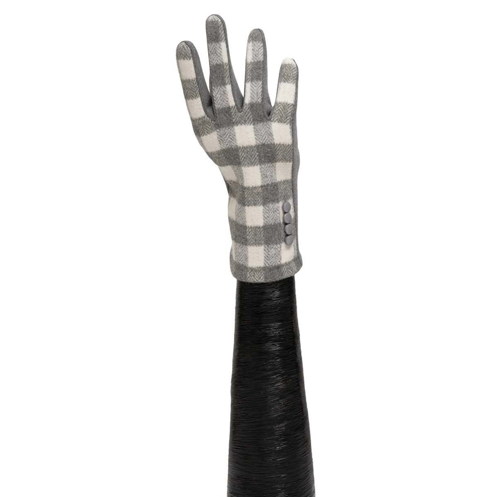 Trezo GREY AND CREAM PLAID GLOVES WITH 4 BUTTONS  X8074 loading=