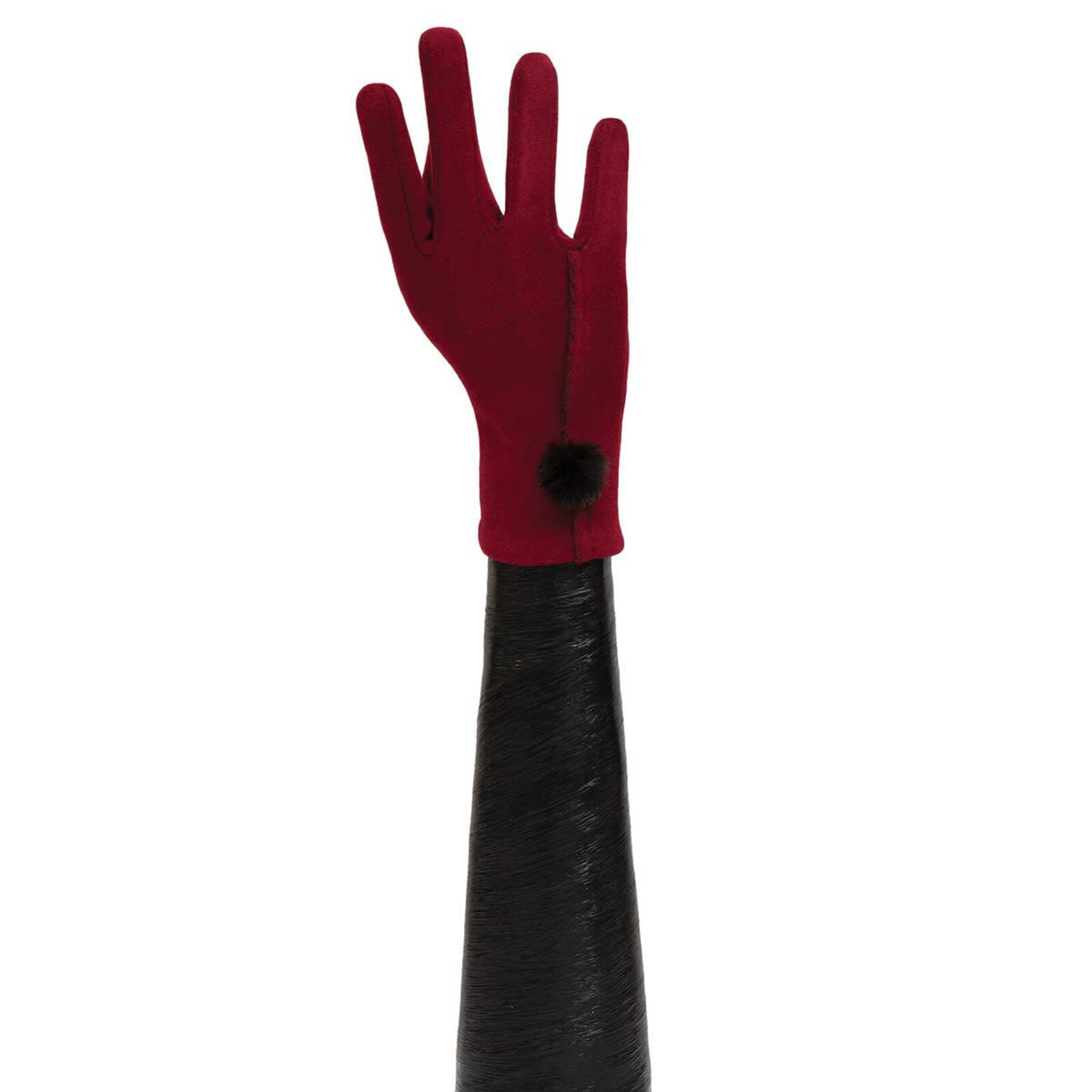 Trezo RED GLOVES WITH BLACK PUFF BALL   X8082 loading=
