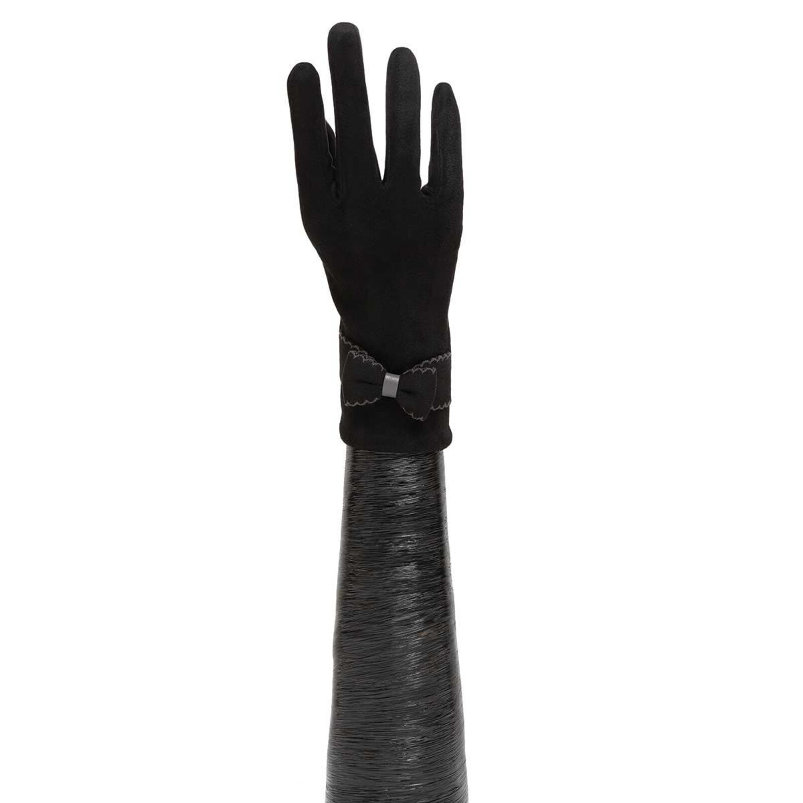 Trezo BLACK GLOVES WITH BOW AND GREY STITCHING  X8087 loading=