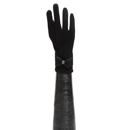 Trezo BLACK GLOVES WITH BOW AND GREY STITCHING  X8087
