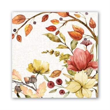 Michel Design Works Fall Leaves & Flowers  Hostess  Napkin NAPH364