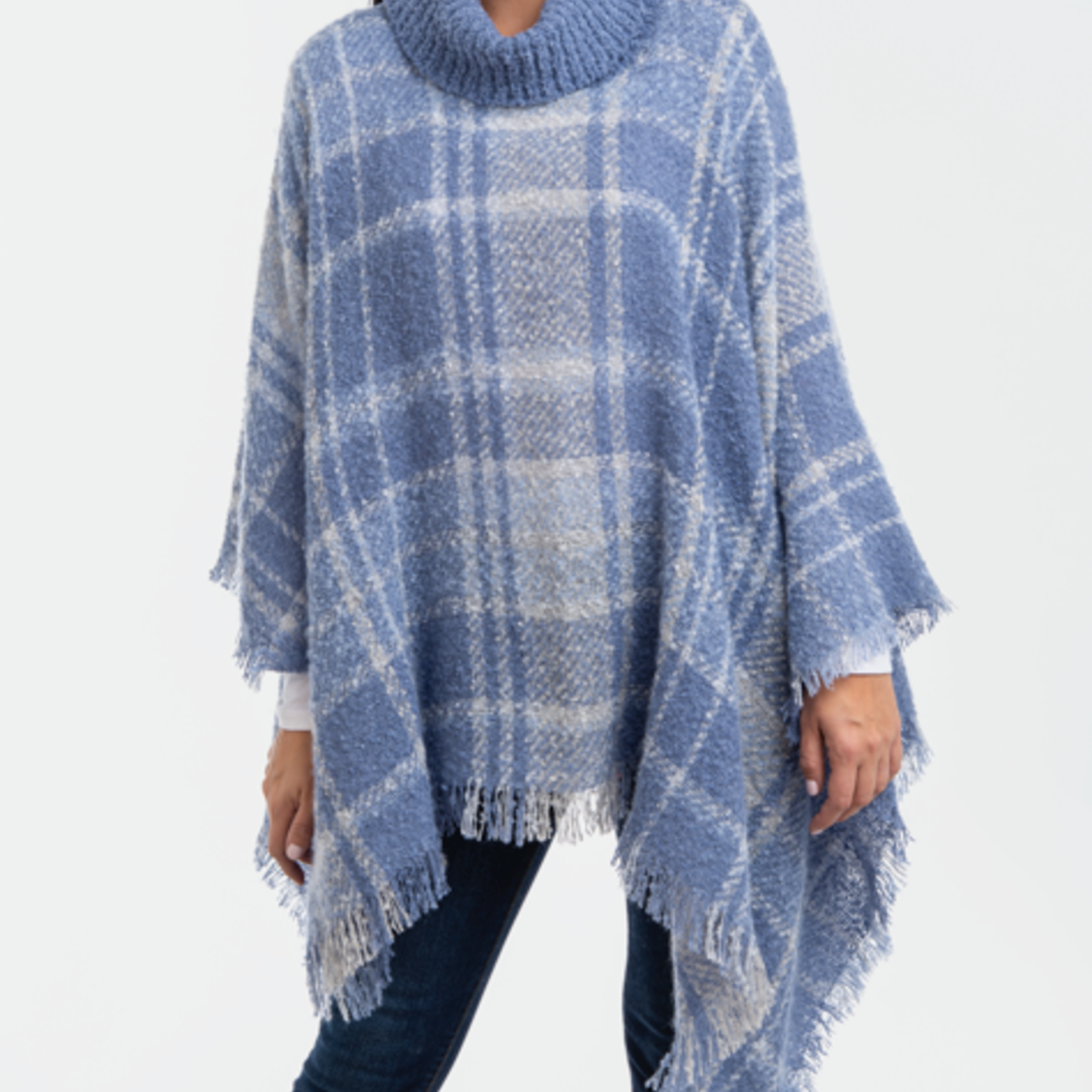 Simply Noelle Cozy Plaid Cowl Neck Poncho    PNCH9010 loading=