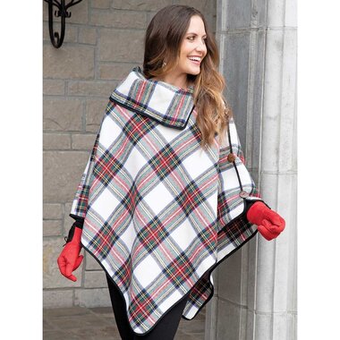 Trezo Red and Cream Plaid Brushed Twill Poncho with Collar  S6104